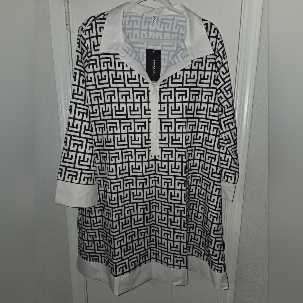 Black and White Patterned Button Down Shirt
